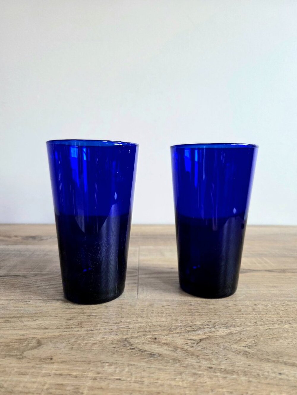 2 Tall Cobalt Blue Drinking Glasses